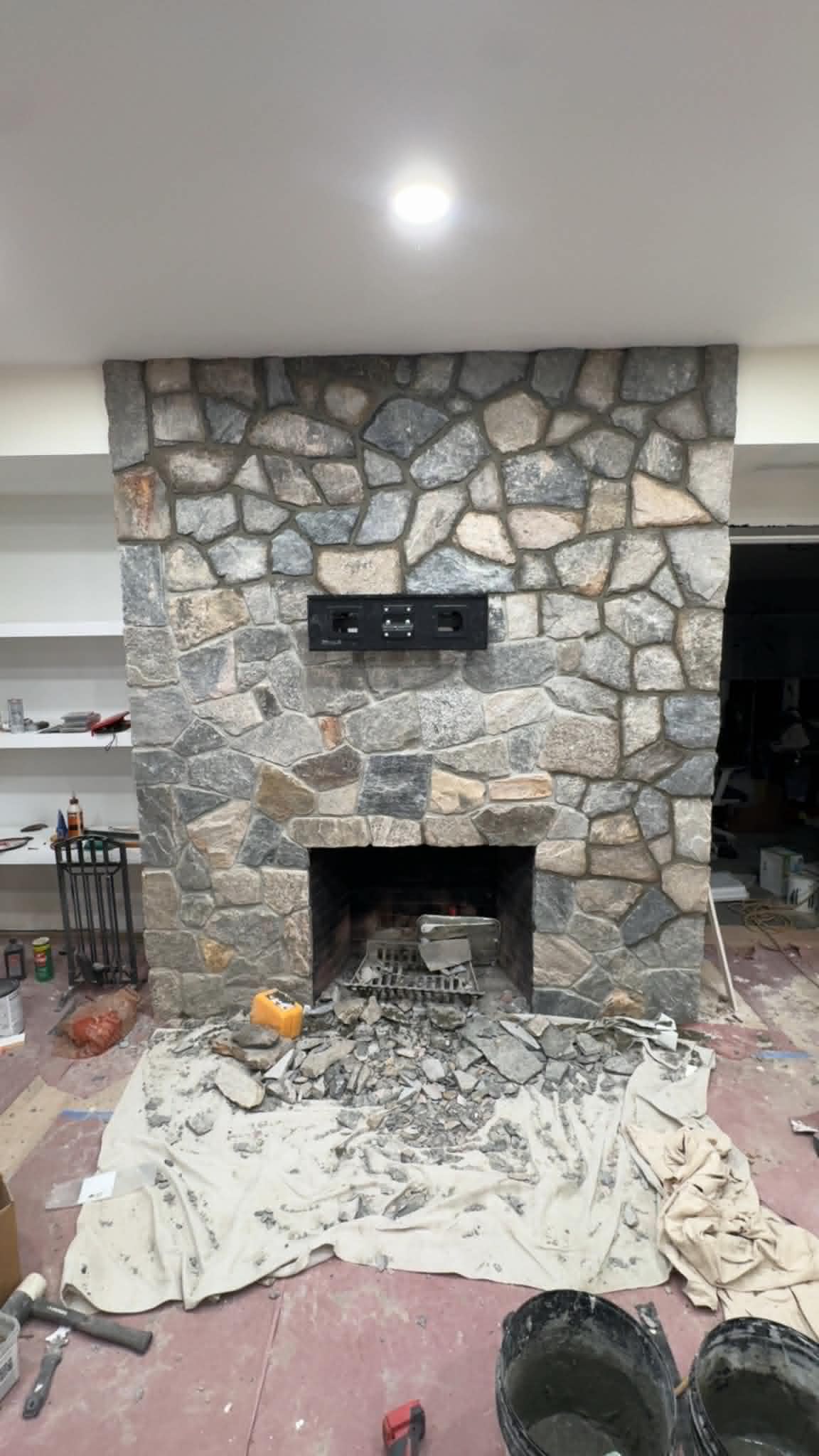Natural stone fireplace